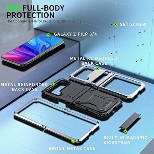QIYIBOCASE Galaxy Z Flip 4 Masszív esetben, Fém Lökhárító,Belső Szilikon&Állni, porálló and Drop-Bizonyíték,nagy teherbírású