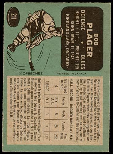 1970 O-Pee-Chee 211 Bob Plager St. Louis Blues (Hoki-Kártya) Dean Kártyák 5 - EX Blues
