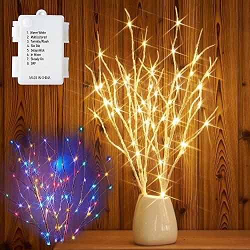 Fudios Kivilágított Nyírfa Ága 70 Többszínű LED tündérfény 18 elemes, Világít a Fehér Gally Ágak Színe Változó Fények Karácsonyi