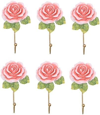 Cabilock 6 Db Rose Horog Dekoratív Fali Kampó Fém s Horgok Fali ruhafogas Kabát Horgok Rózsa Virág Horog Fém Utility Horog