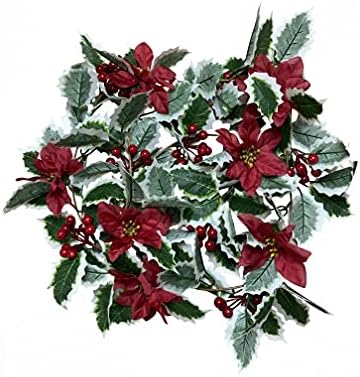 2 Csomag Holly Levelek Garland 5.5 FT Karácsonyi Zöld Füzérek Mesterséges Mikulásvirág Koszorú Piros Bogyók Garland Karácsonyi