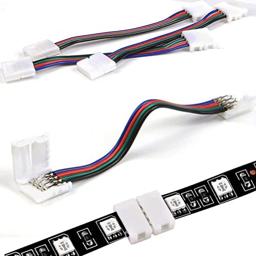 ENQIMAOYI 4-pin RGB Csatlakozó Készlet Tartalmaz 16.4 Ft Hosszabbító Kábel,10x Varrat nélküli LED Szalag Csatlakozó, 20x-os