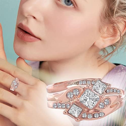 Napraforgó a Gyűrű Mérete 11 Gyémánt Szett Női Esküvői jegygyűrű Arany Rózsa Arany Gyémánt Utánzat Cirkon Gyűrű Hullám Mintás