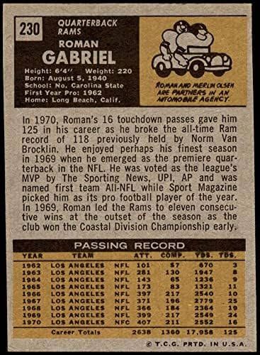 1971 Topps 230 Római Gabriel Los Angeles Rams (Foci Kártya) EX/MT Rams