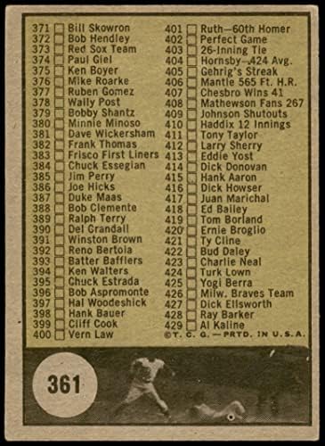 1961 Topps 361 BLK Lista 5 (Baseball Kártya) (Van Topps Baseball Fekete Betűk & Nem Ad Vissza) VG/EX