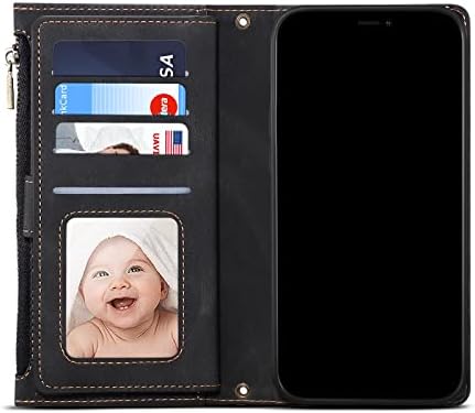 Telefon Védő Flip tok Pénztárca Esetben Kompatibilis a Samsung Galaxy A52 4G/5G, Cipzár Esetében az RFID-Blokkoló Kártya-tartó