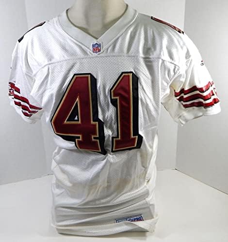 1999-ben a San Francisco 49ers 41 Játék Kiadott Fehér Jersey 46 DP26594 - Aláíratlan NFL Játék Használt Mezek