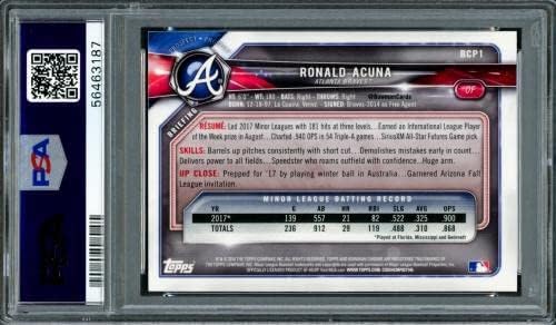 Ronald Acuna Jr. Dedikált Bowman 2018 Kilátások Chrome Újonc Kártya 1 Atlanta Braves PSA 9 Automata Fokozatú Menta 9 PSA/DNS