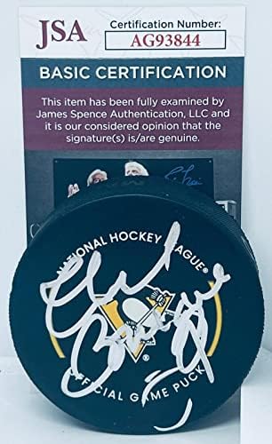 Phil Bourque aláírt Pittsburgh Penguins Hivatalos Játék Korong dedikált SZÖVETSÉG - Dedikált NHL Korong