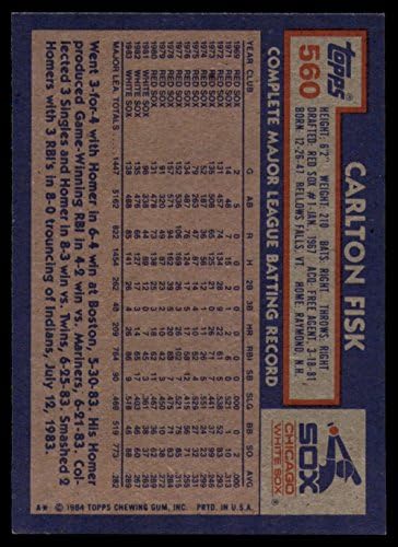 1984 Topps 560 Carlton Fisk NM+ Chicago White Sox Baseball