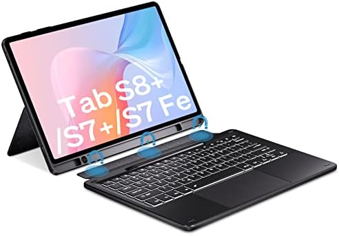 Doohoeek Keyboard Folio Samsung Galaxy Tab Plus S8 2022 & S7 FE 12.4 2021 & S7 Plus 12.4 2020, Levehető Bluetooth Billentyűzet