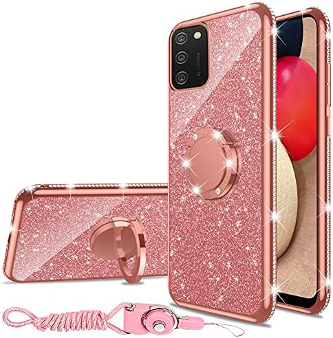nancheng Galaxy A02S Telefon tok, Samsung A02S Telefon Esetekben Aranyos Lányok, Nők, Csillogás Rózsaszín Borító Gyűrű Kitámasztó