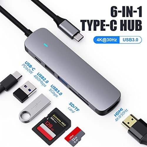LYSLDH USB 3.1 Hub-Típus-C-Adapter 4K USB 3.0 2.0 Hub TF SD Olvasó helyére PD a C Típusú USB-C Splitter (Szín : Szürke, Méret