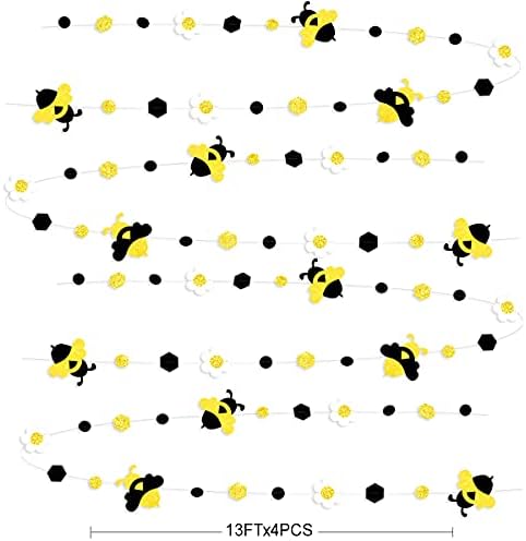 52Ft Fekete-Arany-Fehér Méh Virág Kör Dot Banner Garland Csillogó Honeycomb Bumble a Nemek közötti Mutatják Dekoráció Gyerekeknek,